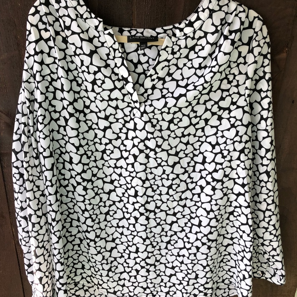 Lane Bryant Dressy black and white hearts shirt